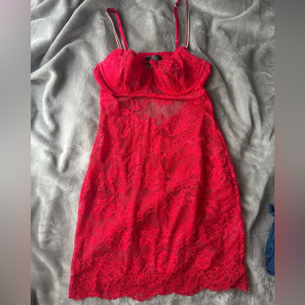 VS Red Lace Slip Dress Lingerie